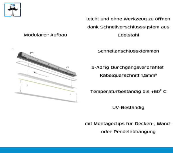 NEU! tempLED RayProof Pro V2 - Wannenleuchte Edelstahl, Ammoniak-beständig, flimmerfrei, IP65, Industrie, Kuhstall – Bild 3